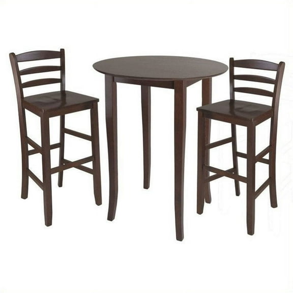 Winsome Wood Fiona 3-Pc Pub Set, High Table & 2 Ladderback Bar Stools, Walnut Finish