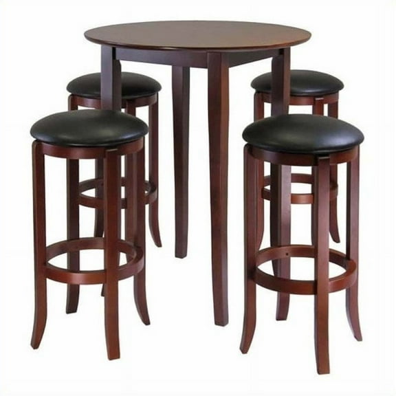 Winsome Wood Fiona 5-Pc Pub Set, High Table & 4 Cushion Seat Bar Stools, Walnut Finish
