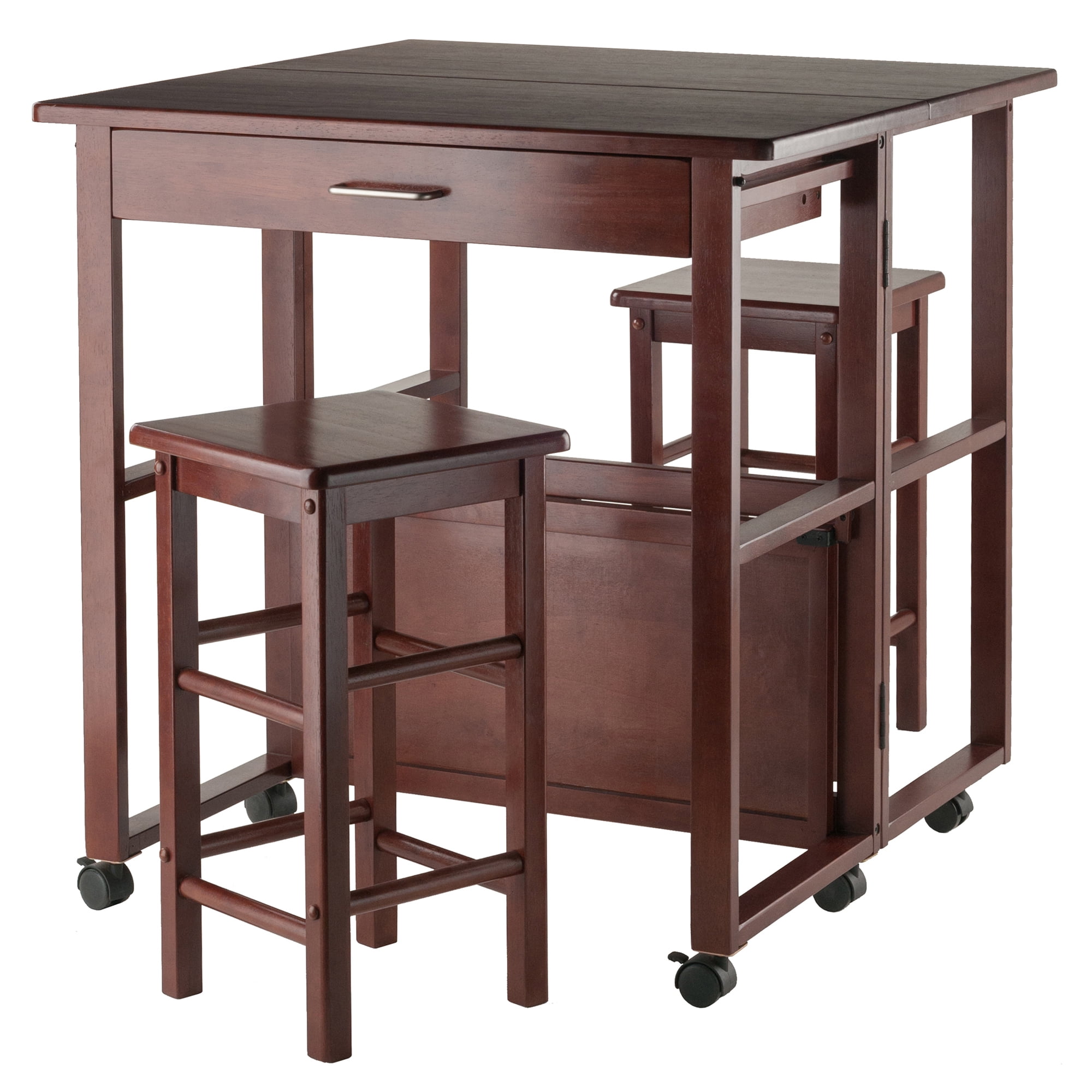 Walnut Finish Space Saver Pub Set with 2 Chairs
