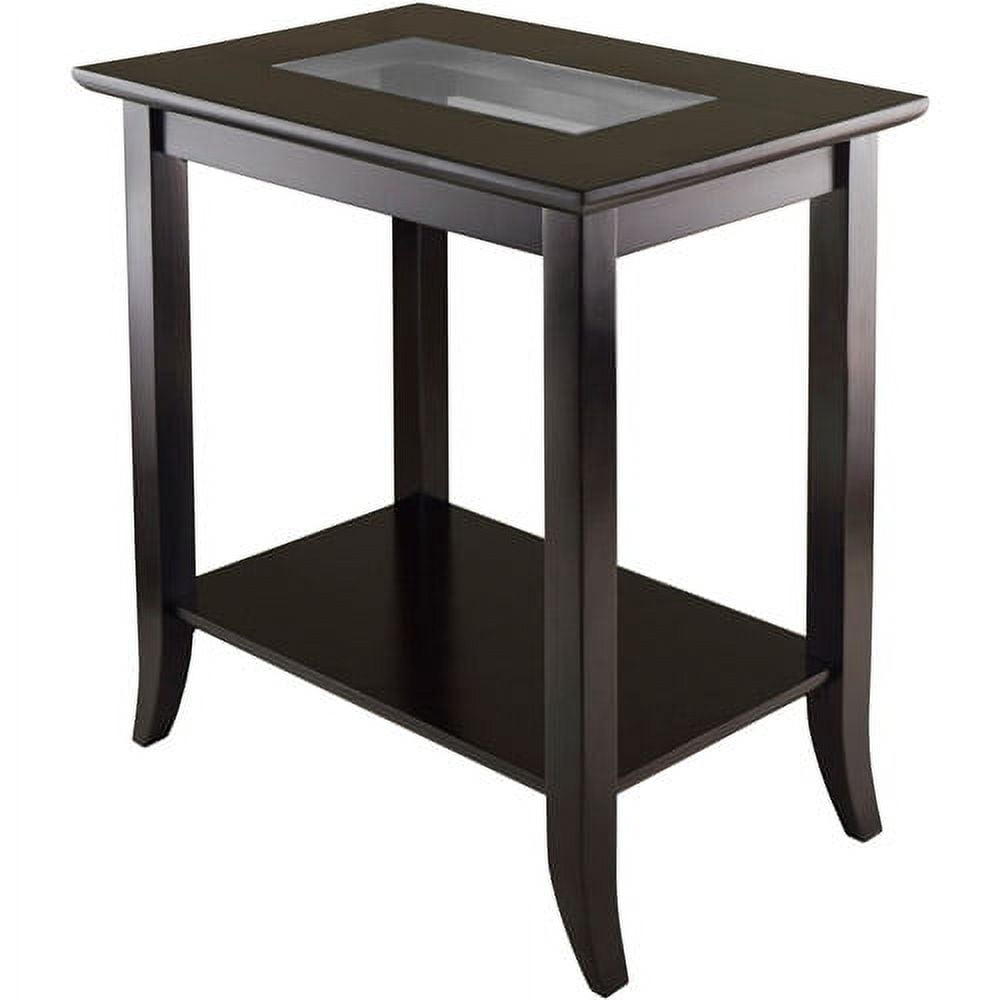 Espresso Rectangular Wood End Table with Glass Top