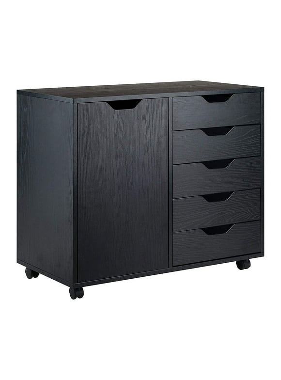 Winsome Wood Halifax 2-Section Mobile Storage Cabinet, Black Finish