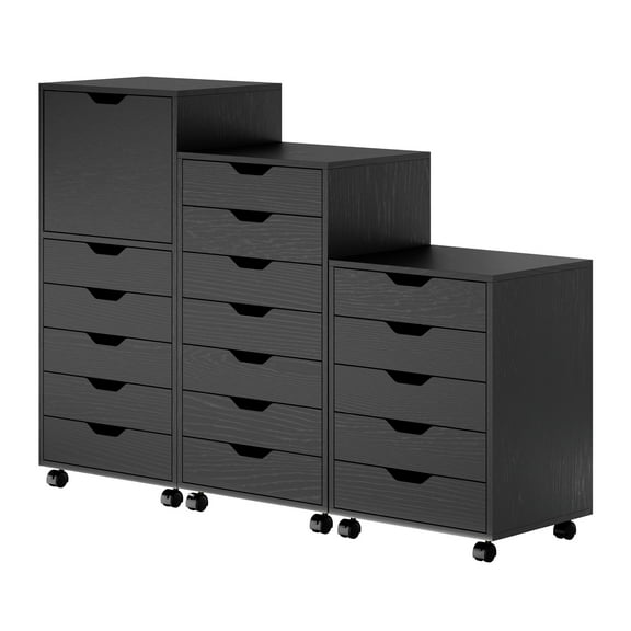 Winsome Halifax 3-Pc Multi-Drawer Storage Cabinet Set 20395, Black Finish
