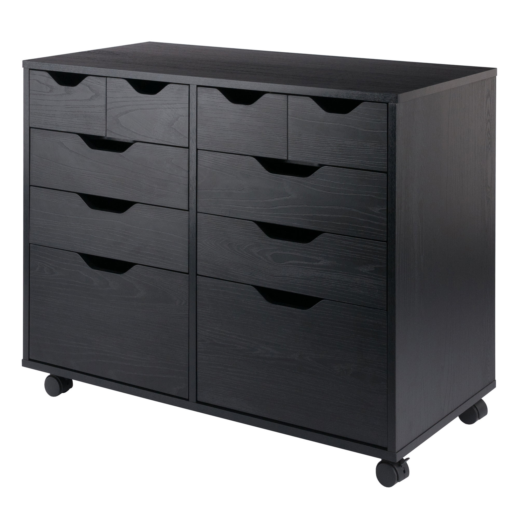 Black Composite Wood Freestanding Office Storage Cabinet with Lockable Wheels