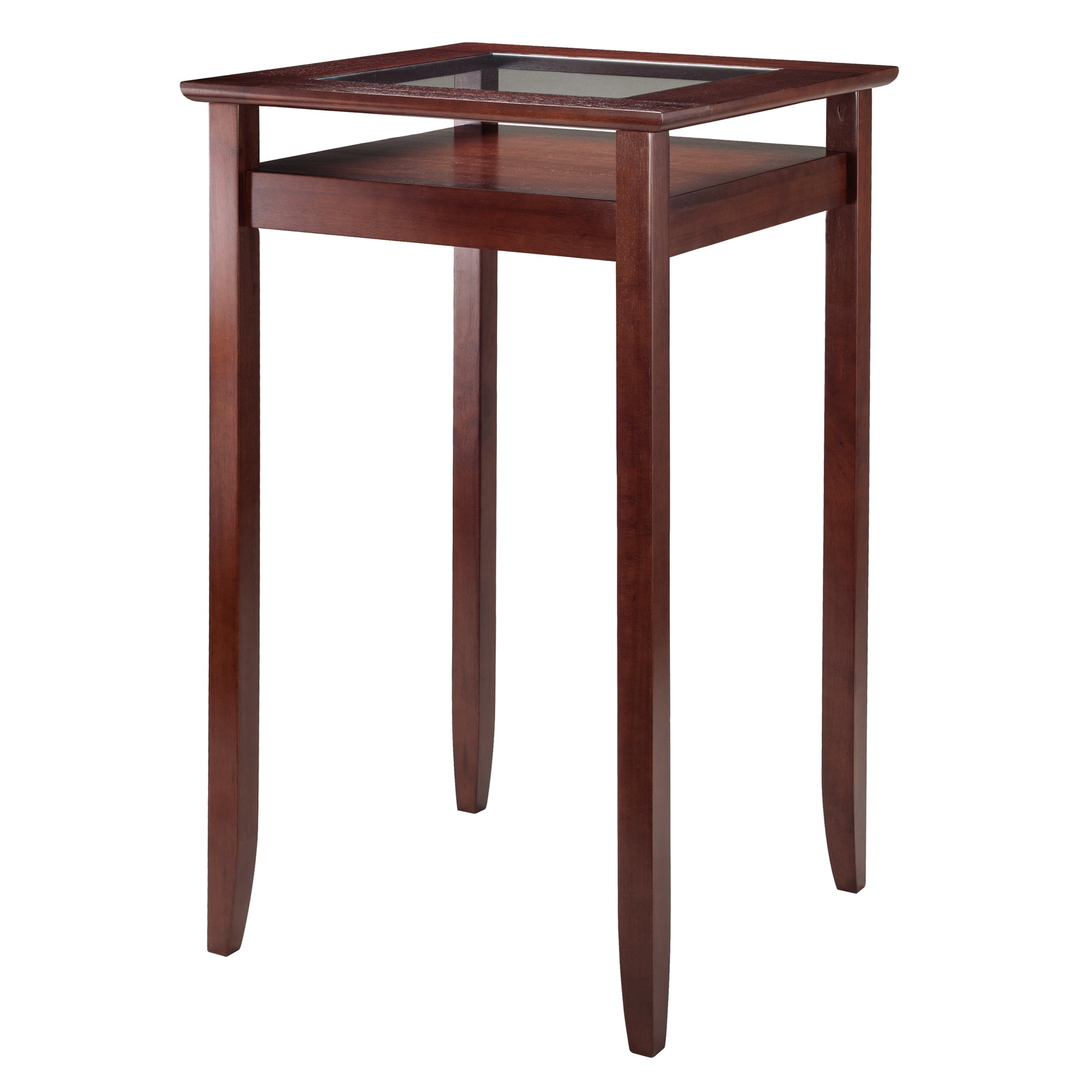 Winsome Halo Pub Table with Glass Display Shelf, Walnut Finish