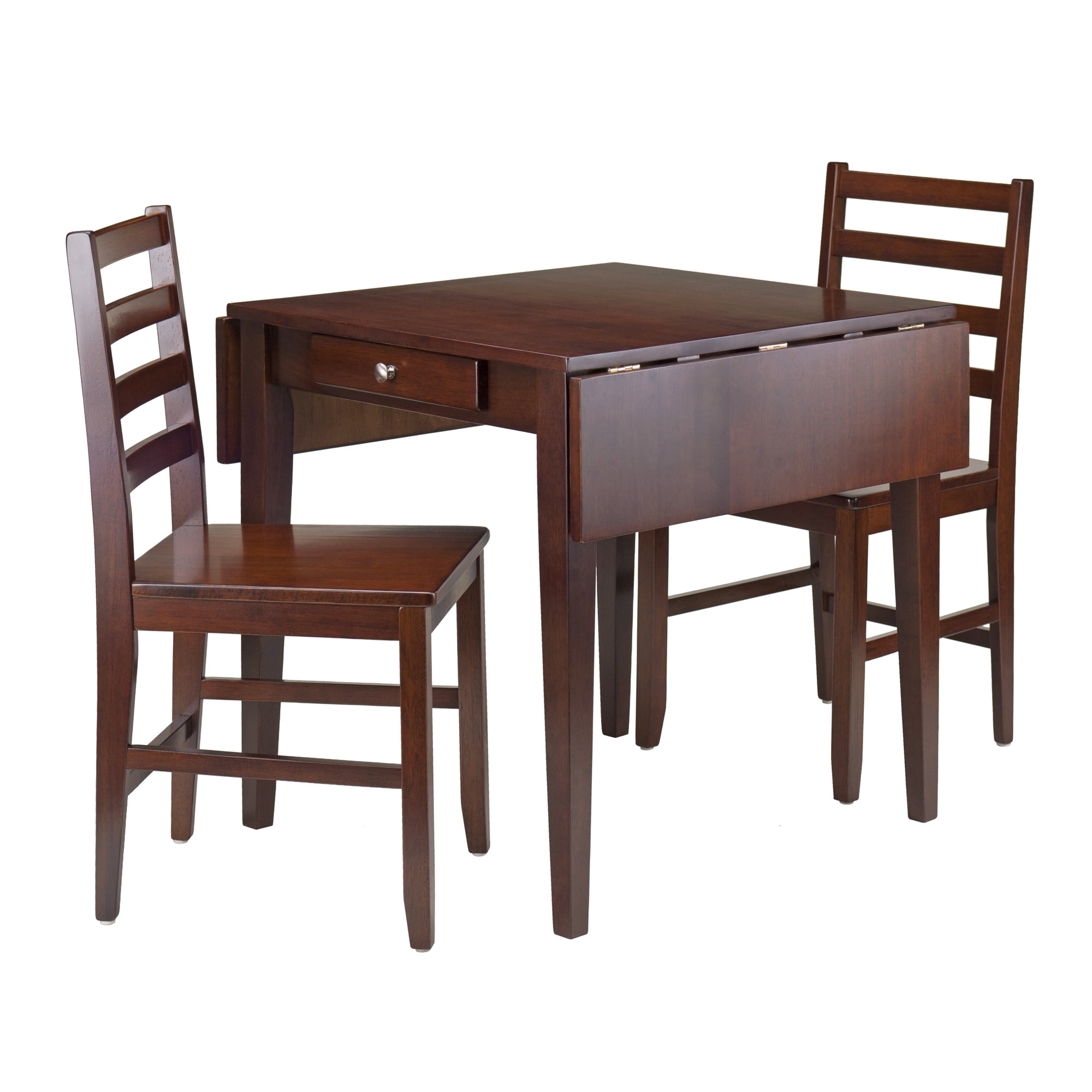 Walnut 3-Piece Drop Leaf Dining Table Set with Ladder Back Chairs