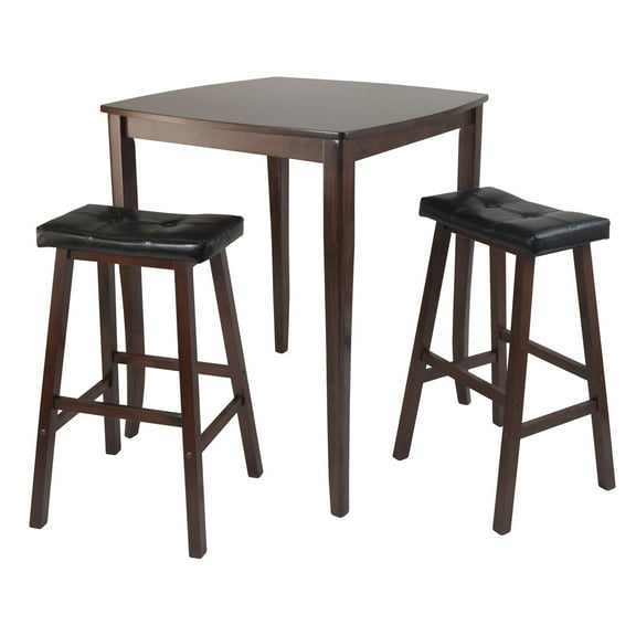 Winsome Wood Inglewood 3-Pc Dining Set, High Table & 2 Cushioned Saddle Seat Bar Stools, Walnut Finish