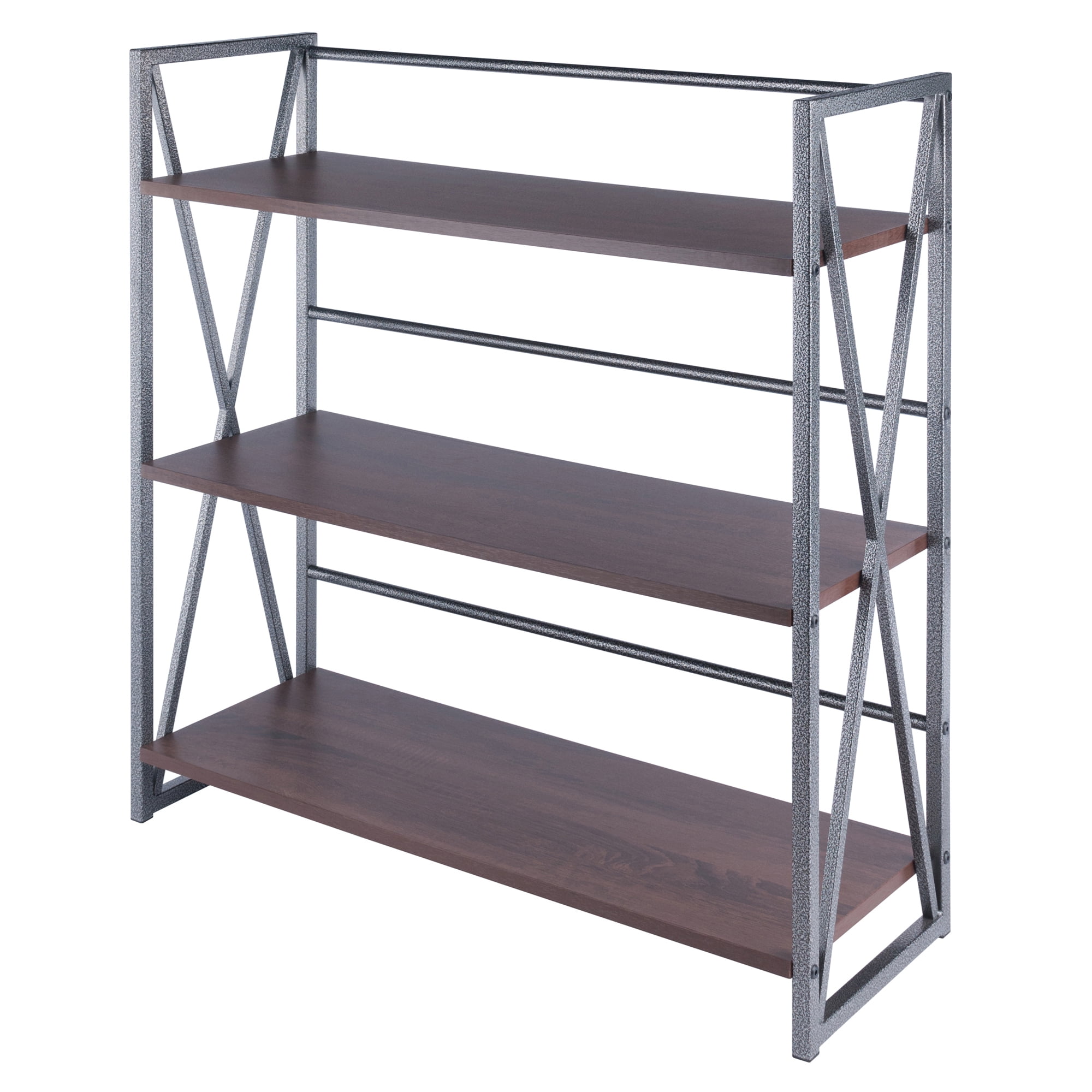 Walnut and Graphite 3-Tier Industrial Wood Shelf