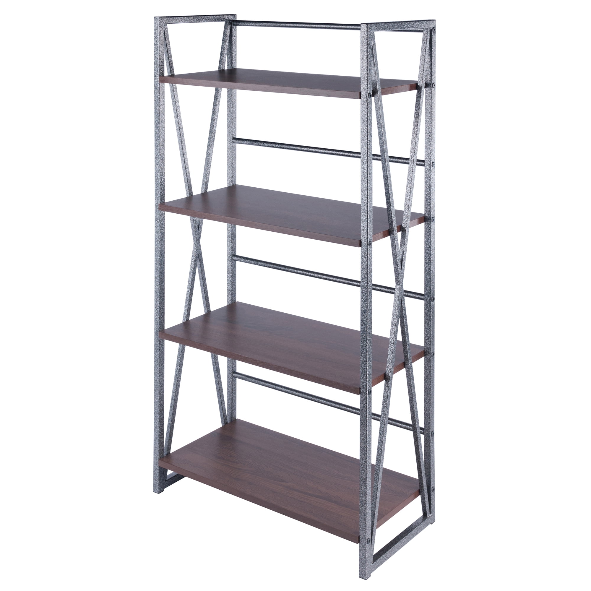 Isa Transitional 4-Tier Graphite & Walnut Shelving Unit