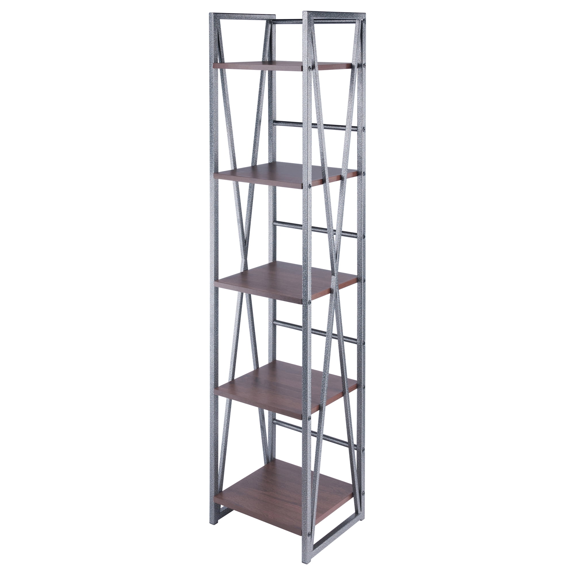 Winsome Wood Isa 5Tier Narrow Shelf, Graphite & Walnut Finish