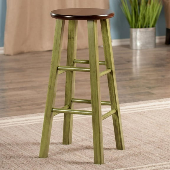 Winsome Ivy 29" Bar Stool, Rustic Green & Walnut Finish