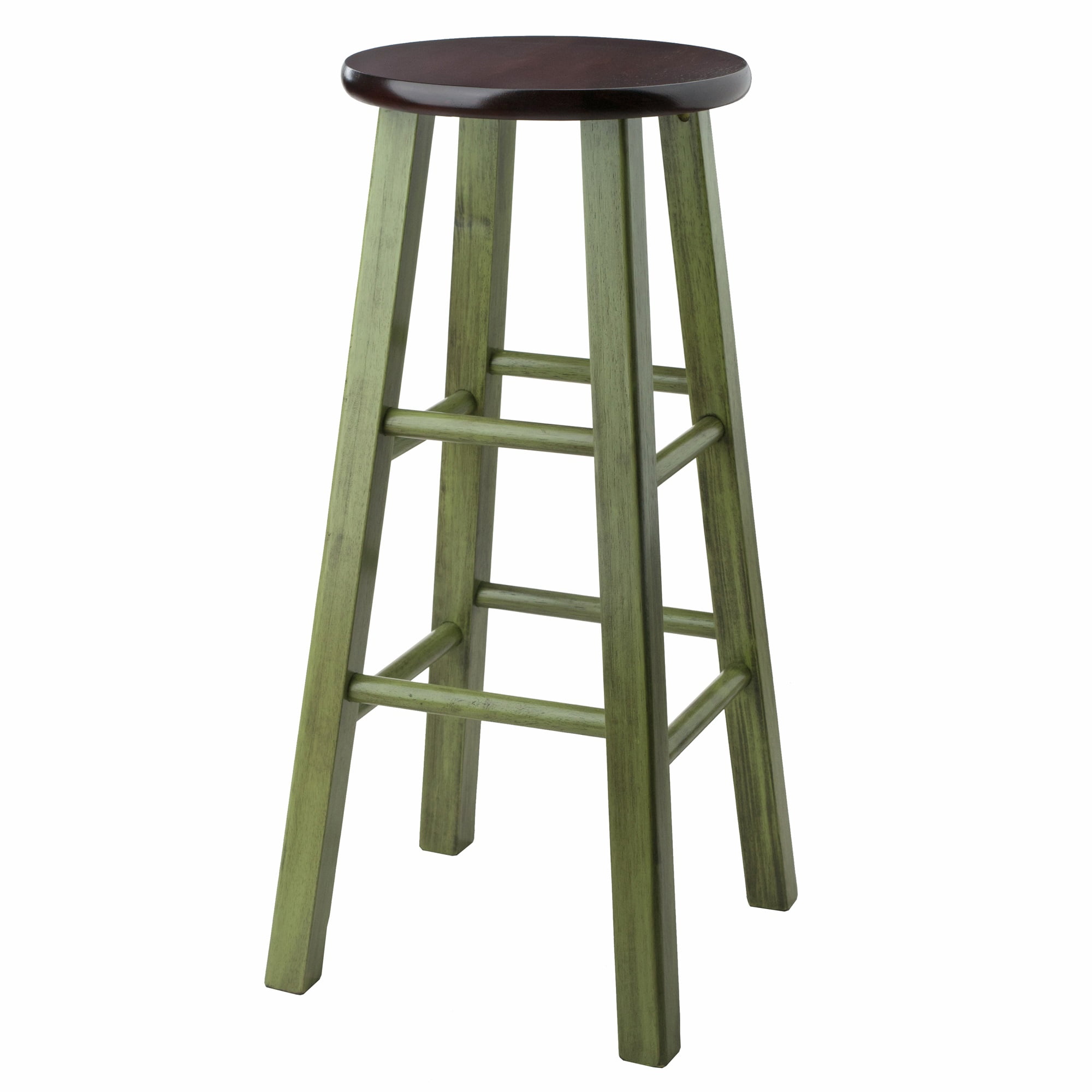 Transitional Rustic Green Wood 29" Backless Bar Stool