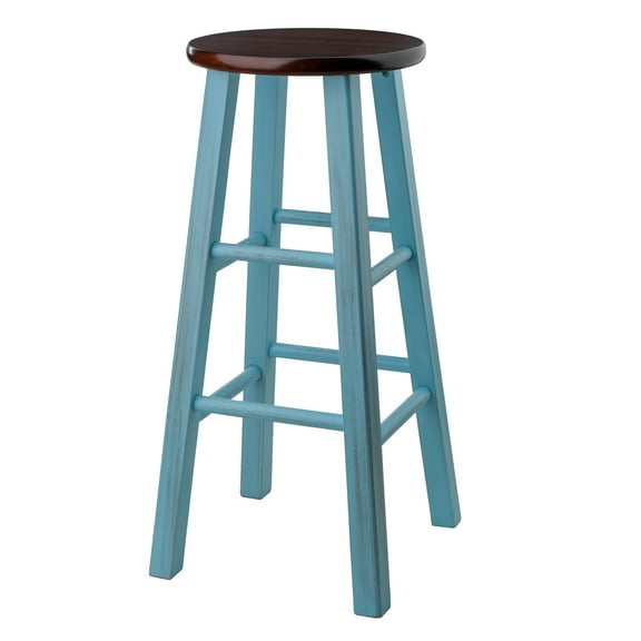 Winsome Ivy 29" Bar Stool, Rustic Light Blue & Walnut Finish