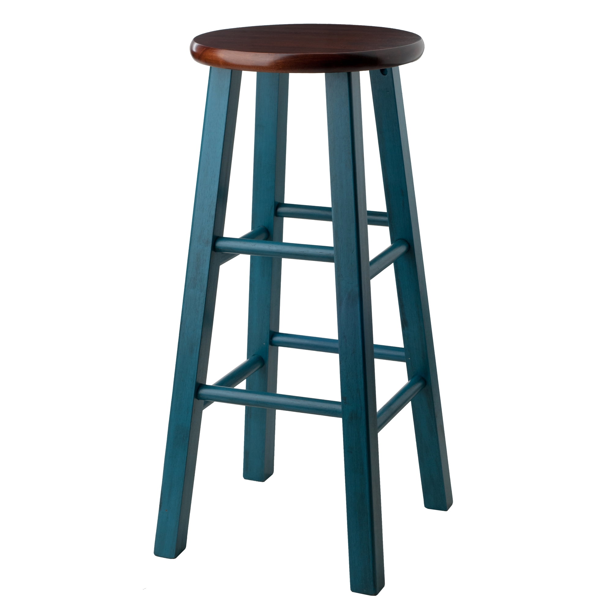 Rustic Teal and Walnut 29" Solid Wood Backless Bar Stool
