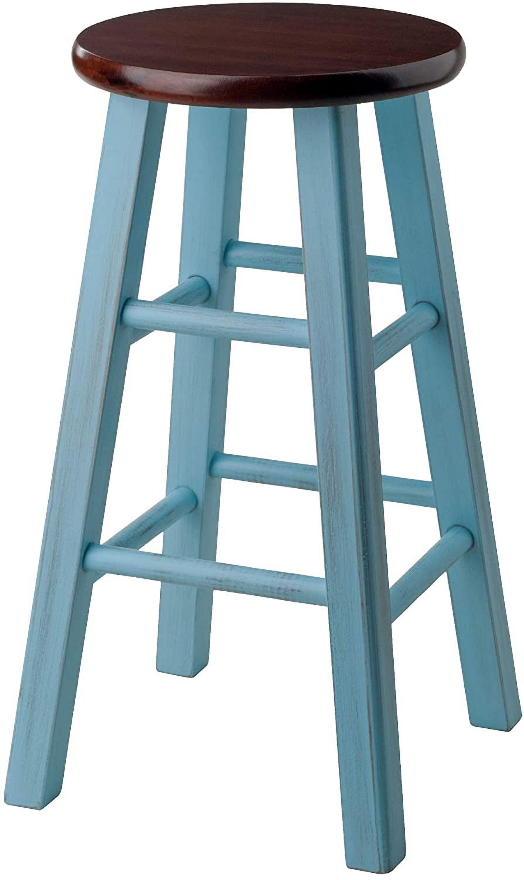 Rustic Light Blue & Walnut 24" Wood Counter Stool