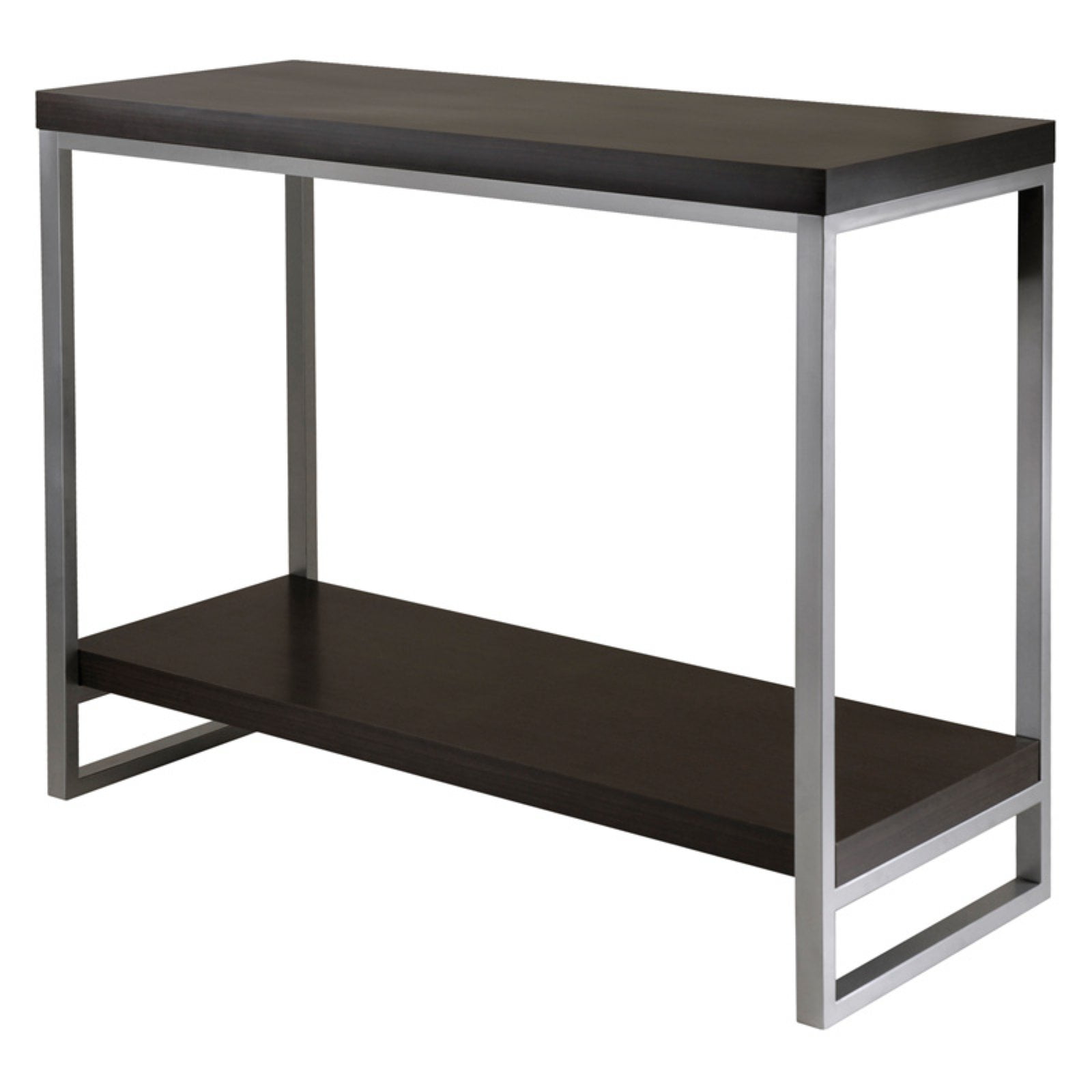 Espresso Brown Wood and Metal Console Table with Storage