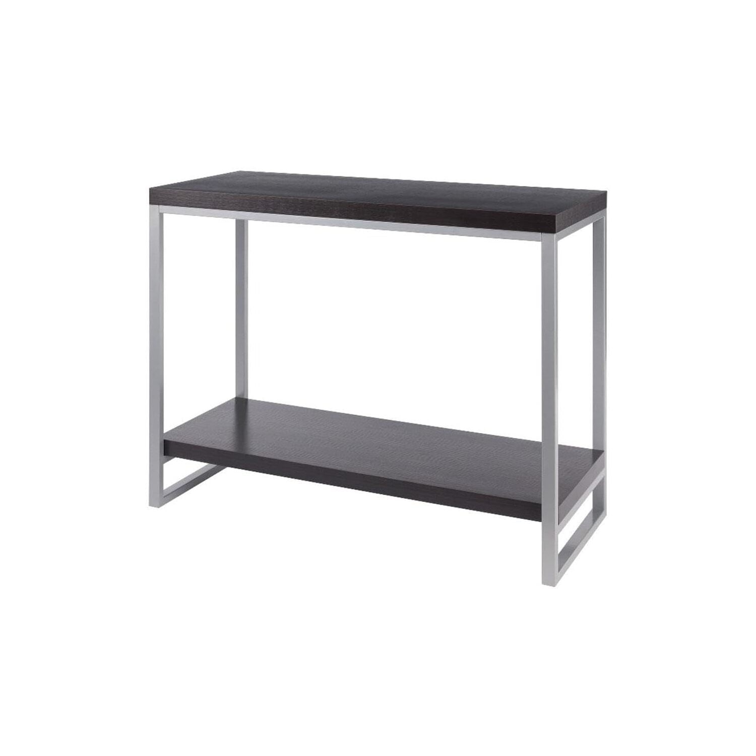 Espresso Brown Wood and Metal Console Table with Storage