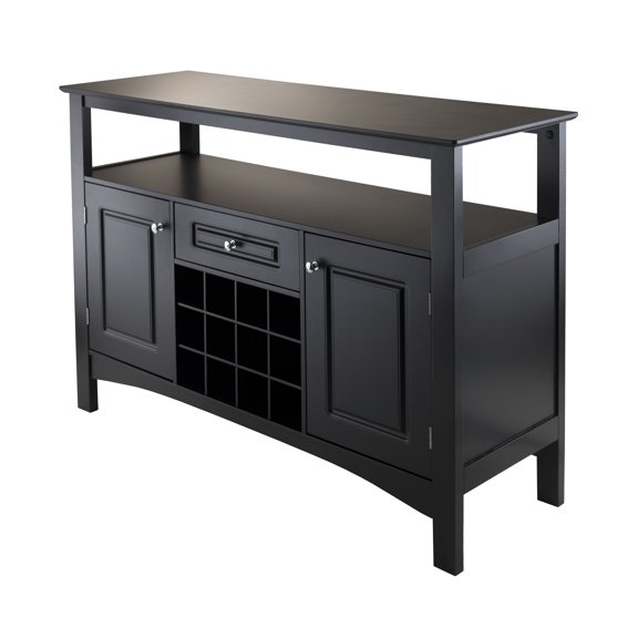 Winsome Jasper Transitional Wood Buffet Table with Wine Storage in Black