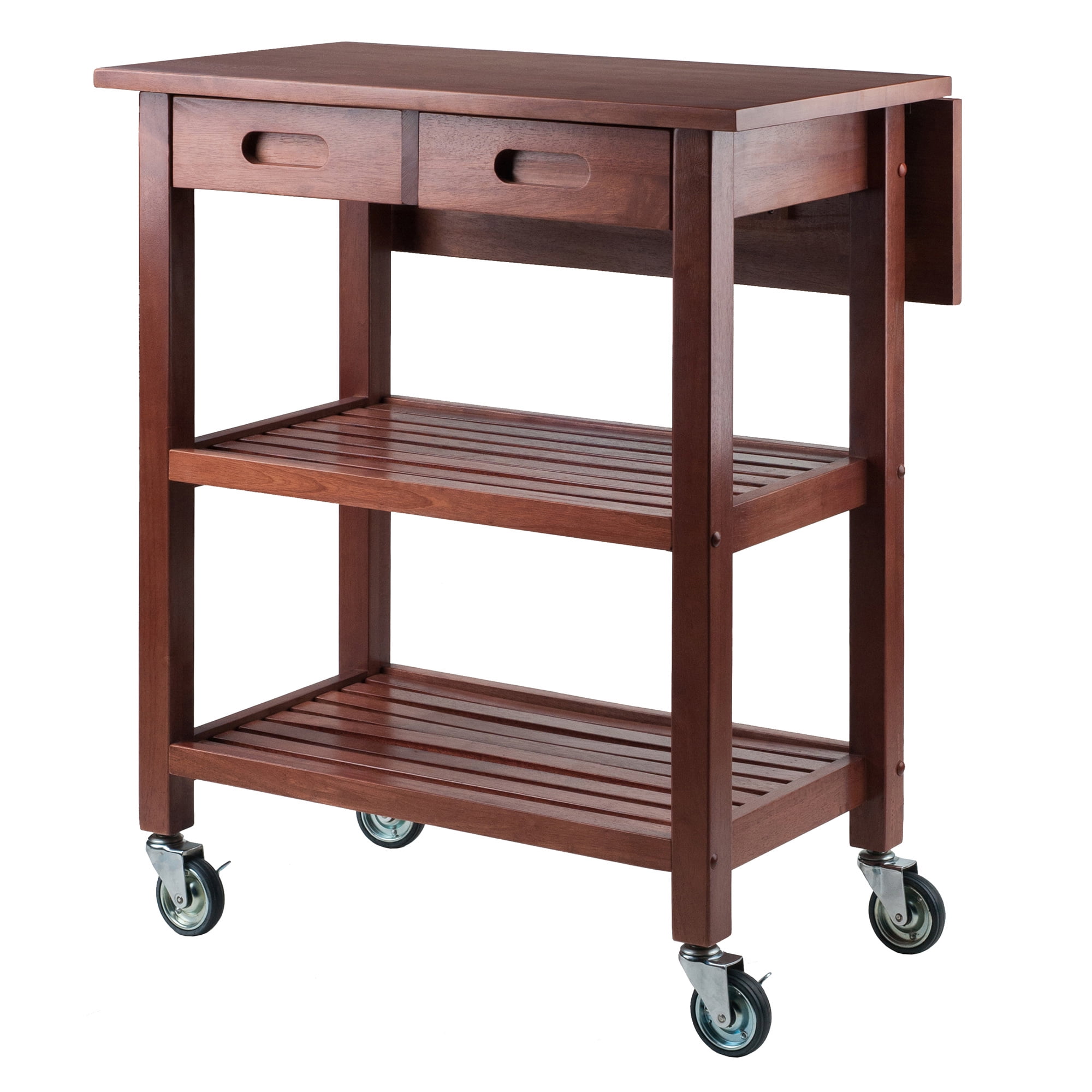 Transitional Walnut Kitchen Cart with Drop Leaf and Storage