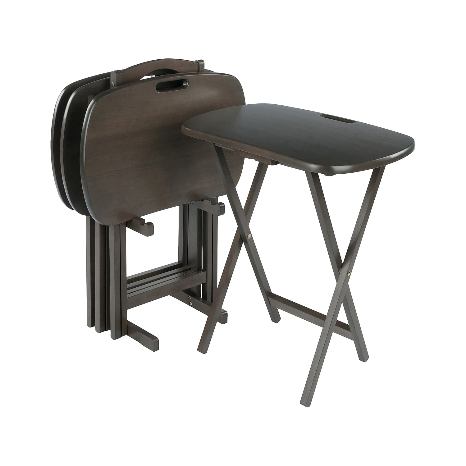 Oyster Gray 5-Piece Contemporary Wood Snack Table Set with Storage Stand
