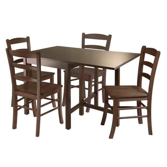 Winsome Wood Lynden 5-Pc Dining Set, Drop Leaf Table & 4 Ladder Back Chairs, Walnut Finish