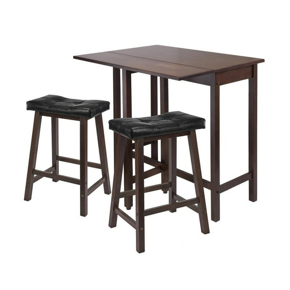 Winsome Wood Lynnwood 3-Pc Set, Drop Leaf Table & 2 Cushioned Saddle Seat Stools, Walnut Finish