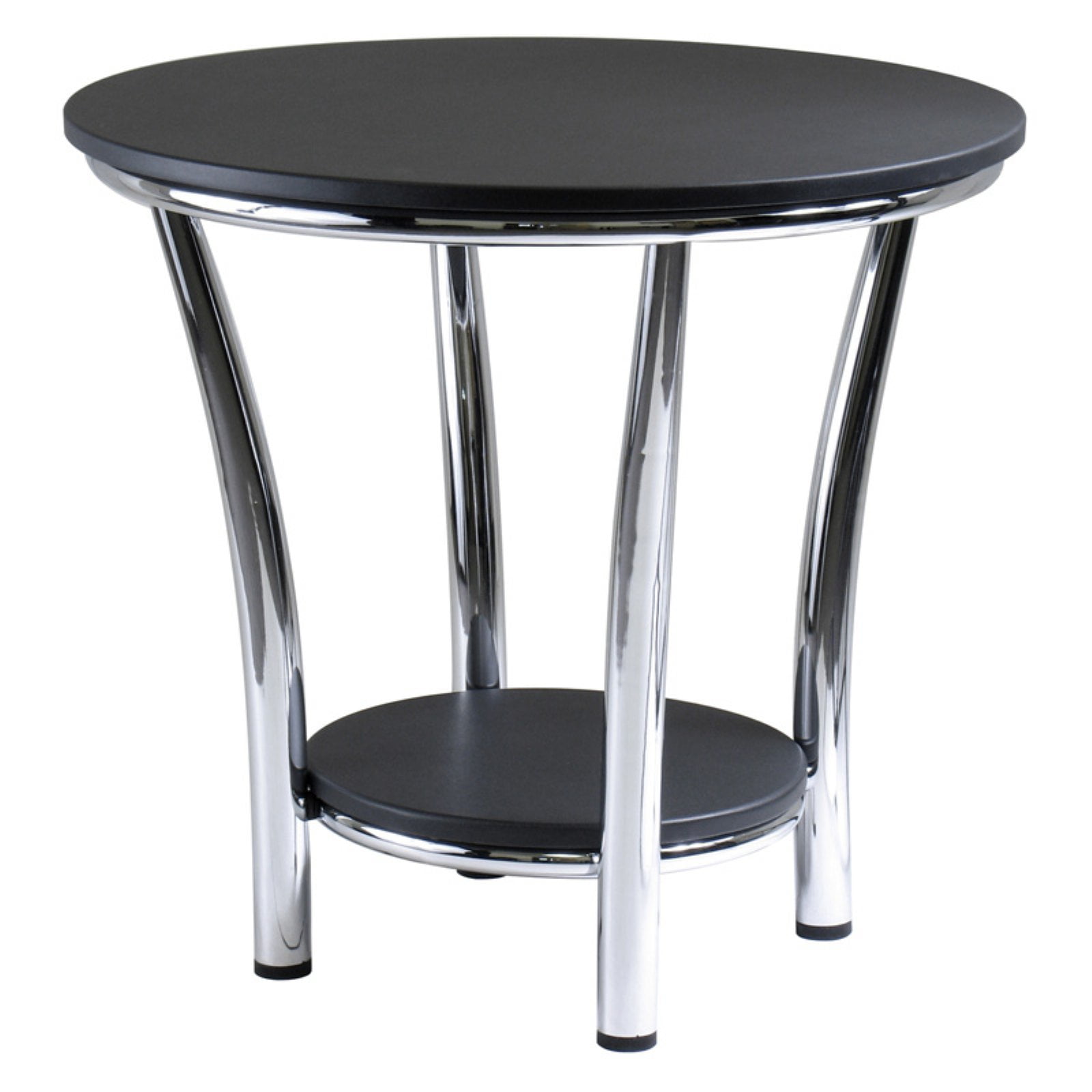 Contemporary Glam Maya Round Black End Table with Metal Legs