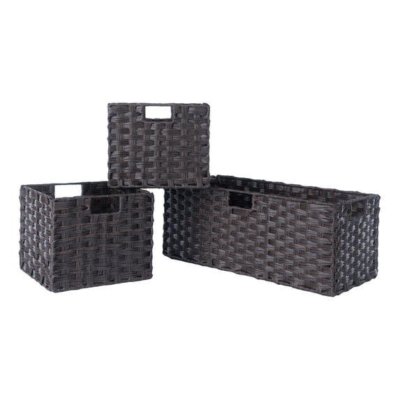Winsome Wood Melanie 3-Pc Woven Fiber Baskets, Foldable, Chocolate