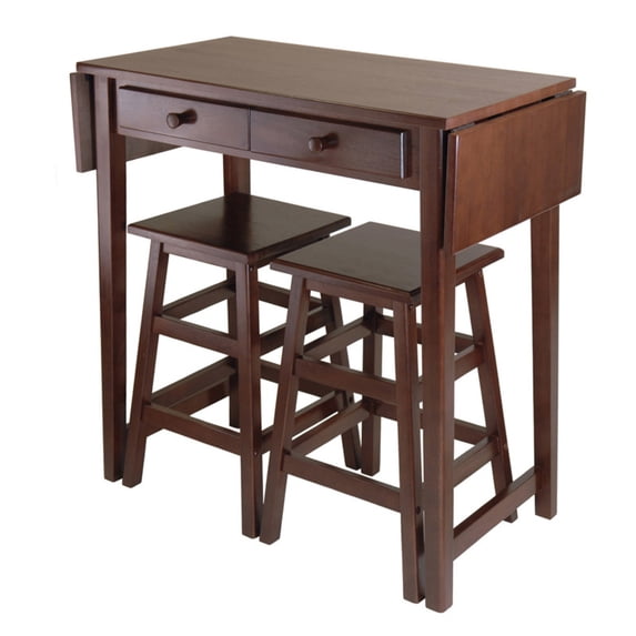Winsome Mercer 3-Pc Set, Drop Leaf Island & 2 Stools, Cappuccino Finish