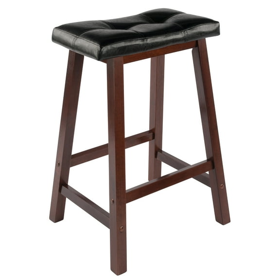 Winsome Wood Mona 24" Cushion Seat Saddle Stool, RTA, Black & Walnut Finish