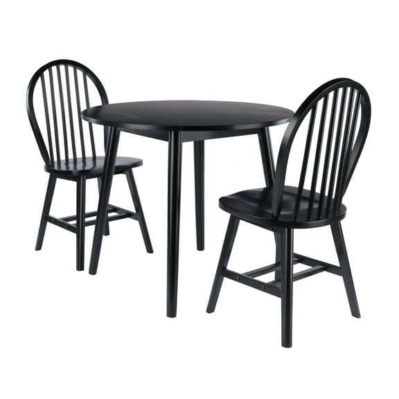 Winsome Wood Moreno 3-Pc Set, Drop Leaf Table with Windsor Chairs, Black Finish