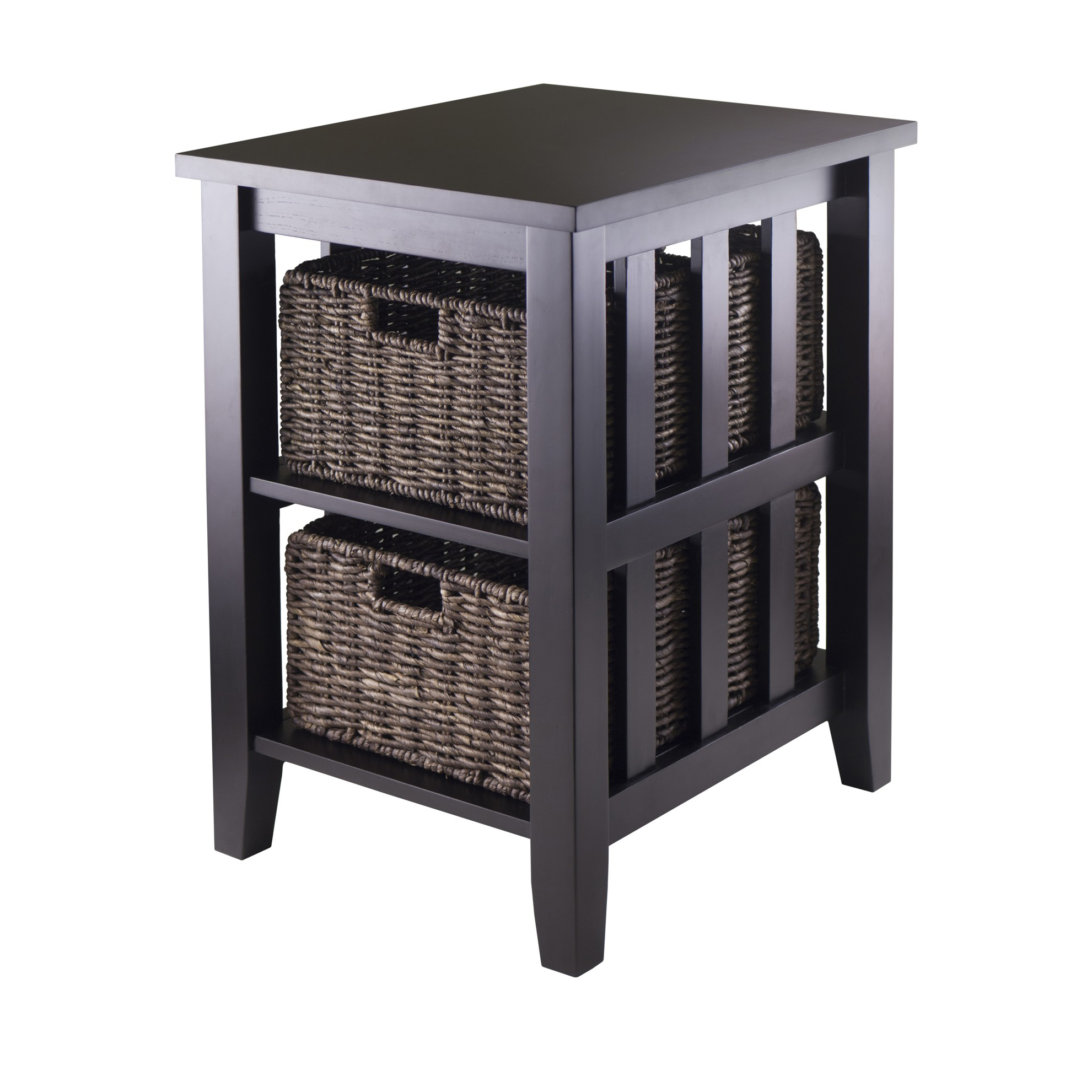 Winsome Wood Morris Accent Table, 2 Foldable Chocolate Corn Husk Baskets, Espresso Finish - image 1 of 5