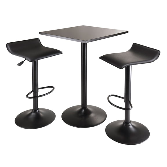 Winsome Wood Obsidian 3-Pc Dining Set, Square Table & Adjustable Swivel Stools, Black