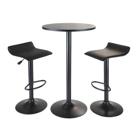 Winsome Obsidian 3-Pc Pub Set, Round Table & Adjustable Swivel Stools, Black Finish
