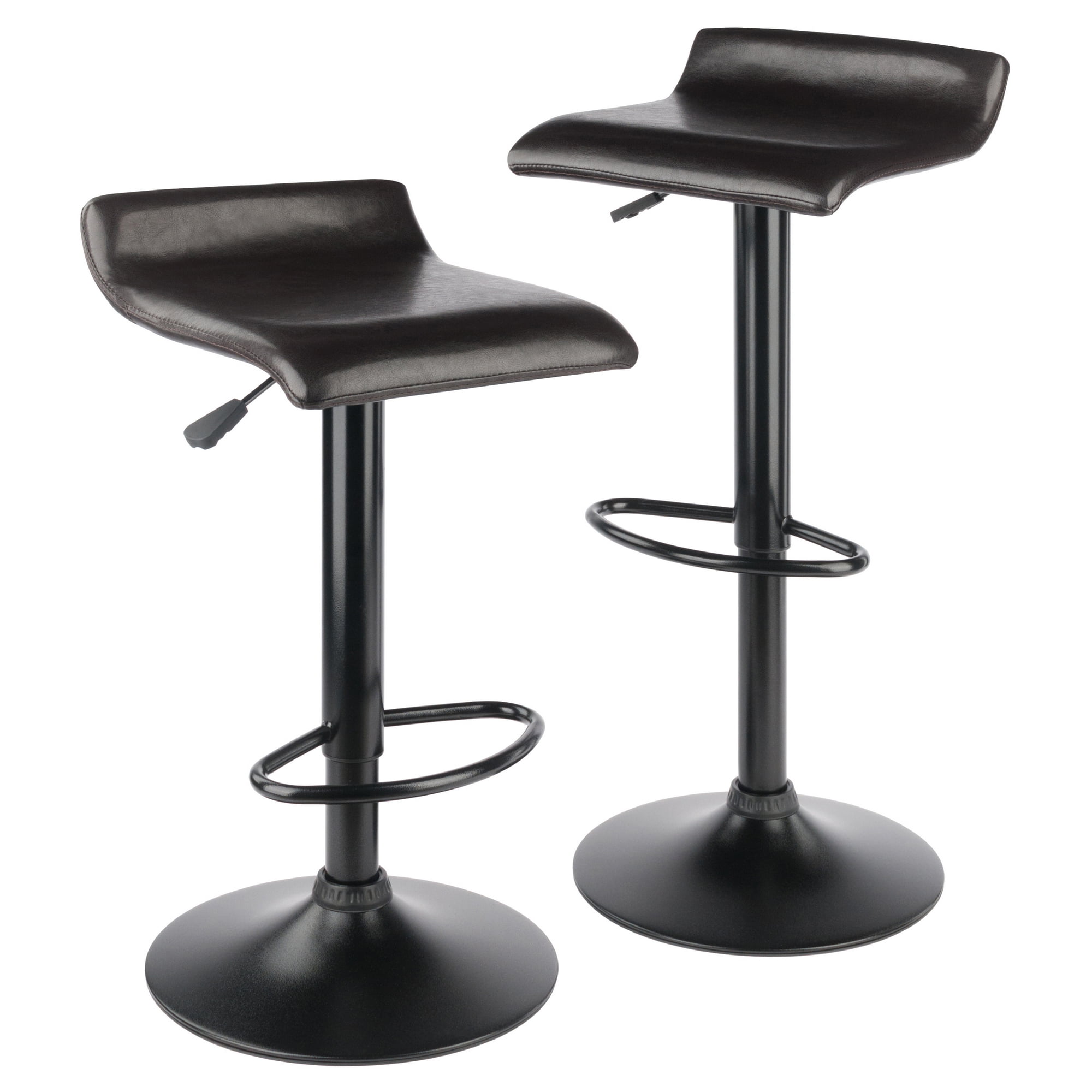 Black Adjustable Swivel Backless Metal and Leather Bar Stools
