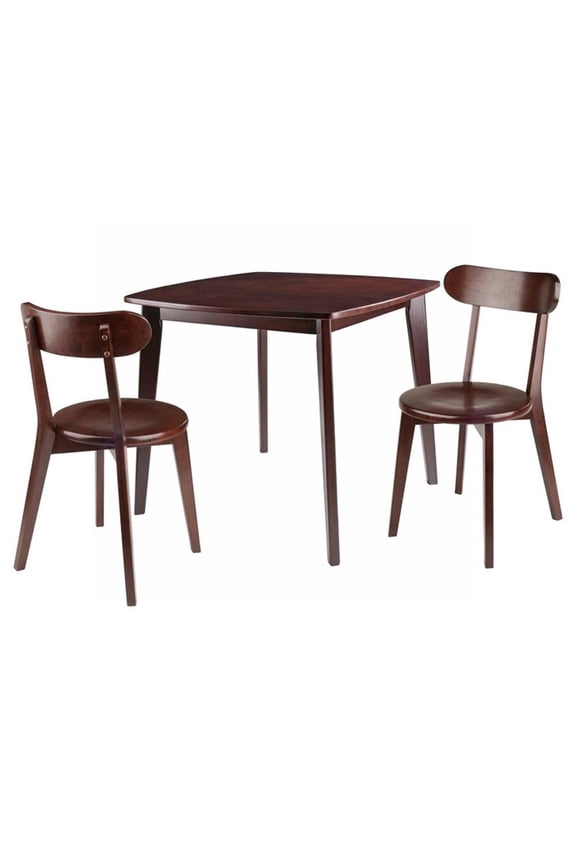 Pauline 3-Piece 34" Square Transitional Solid Wood Dining Set in Walnut