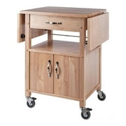 Winsome Rachael Butcher Block Solid Wood Kitchen Cart with Drop Leaf in Natural