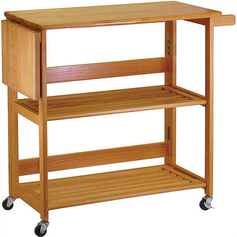Light Oak Foldable Drop Leaf Kitchen Cart with Storage