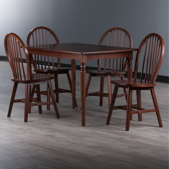 Contemporary Home Living 5-Piece Rectangular Dining Table with Windsor Chairs - 47.25" - Walnut