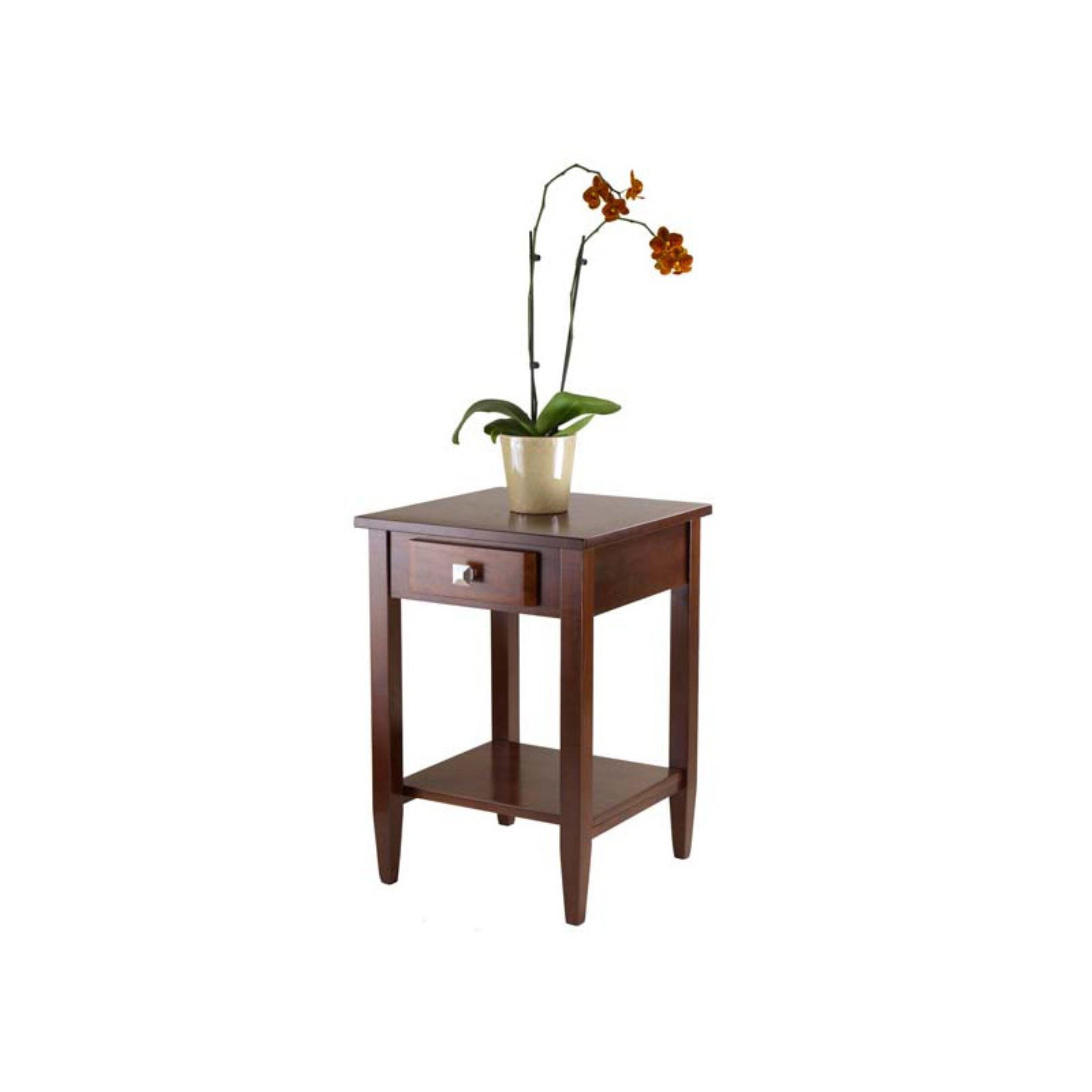 Walnut Rectangular Wood End Table with Storage Drawer