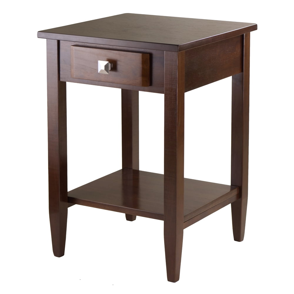 Walnut Rectangular Wood End Table with Storage Drawer