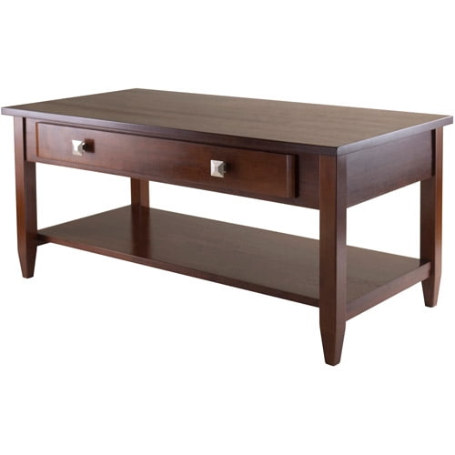Walnut Rectangular Coffee Table with Drawer and Shelf