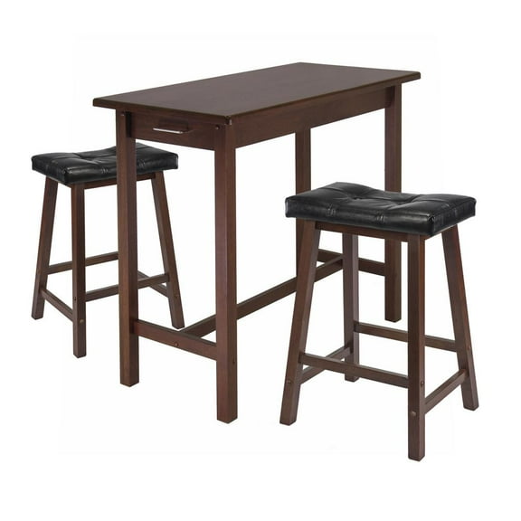 Winsome Wood Sally 3-Pc Breakfast Table with 2 Cushioned Saddle Seat Stools, Walnut & Black