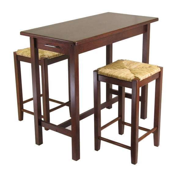 Winsome Wood Sally 3-Pc Breakfast Table with 2 Rush Seat Bar Stools, Walnut