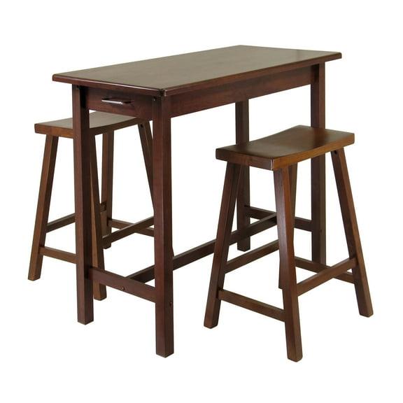 Winsome Wood Sally 3-Pc Breakfast Table with 2 Saddle Seat Counter Stools, Walnut