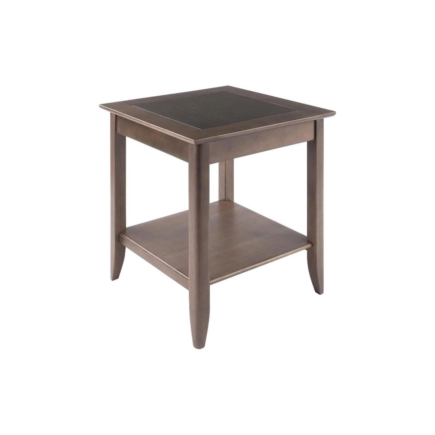 Santino Square Wood End Table in Oyster Gray with Darker Inlay