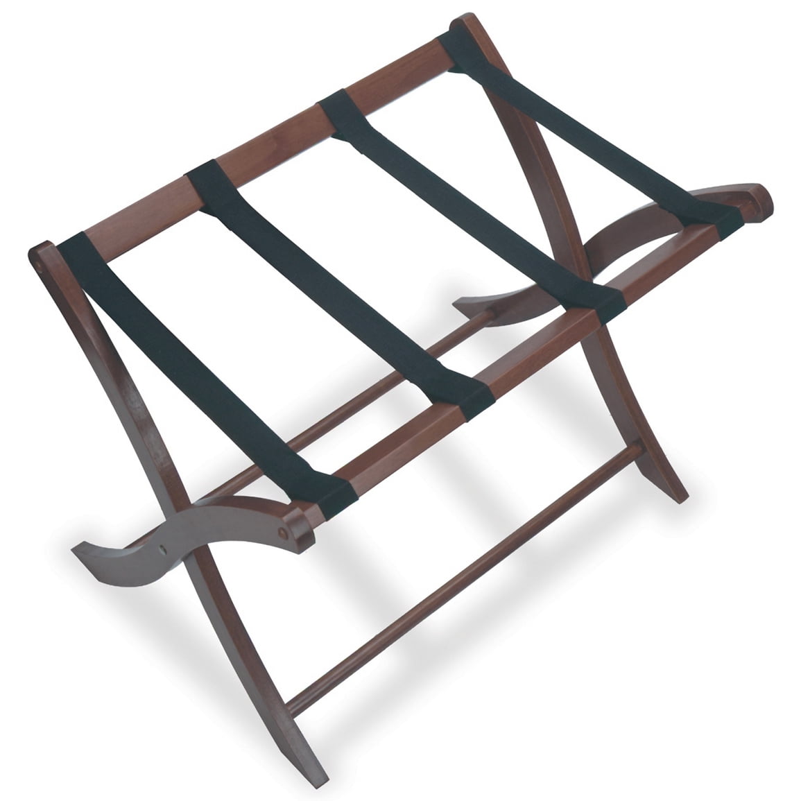 Winsome Walnut Wood Foldable Luggage Rack with Black Straps