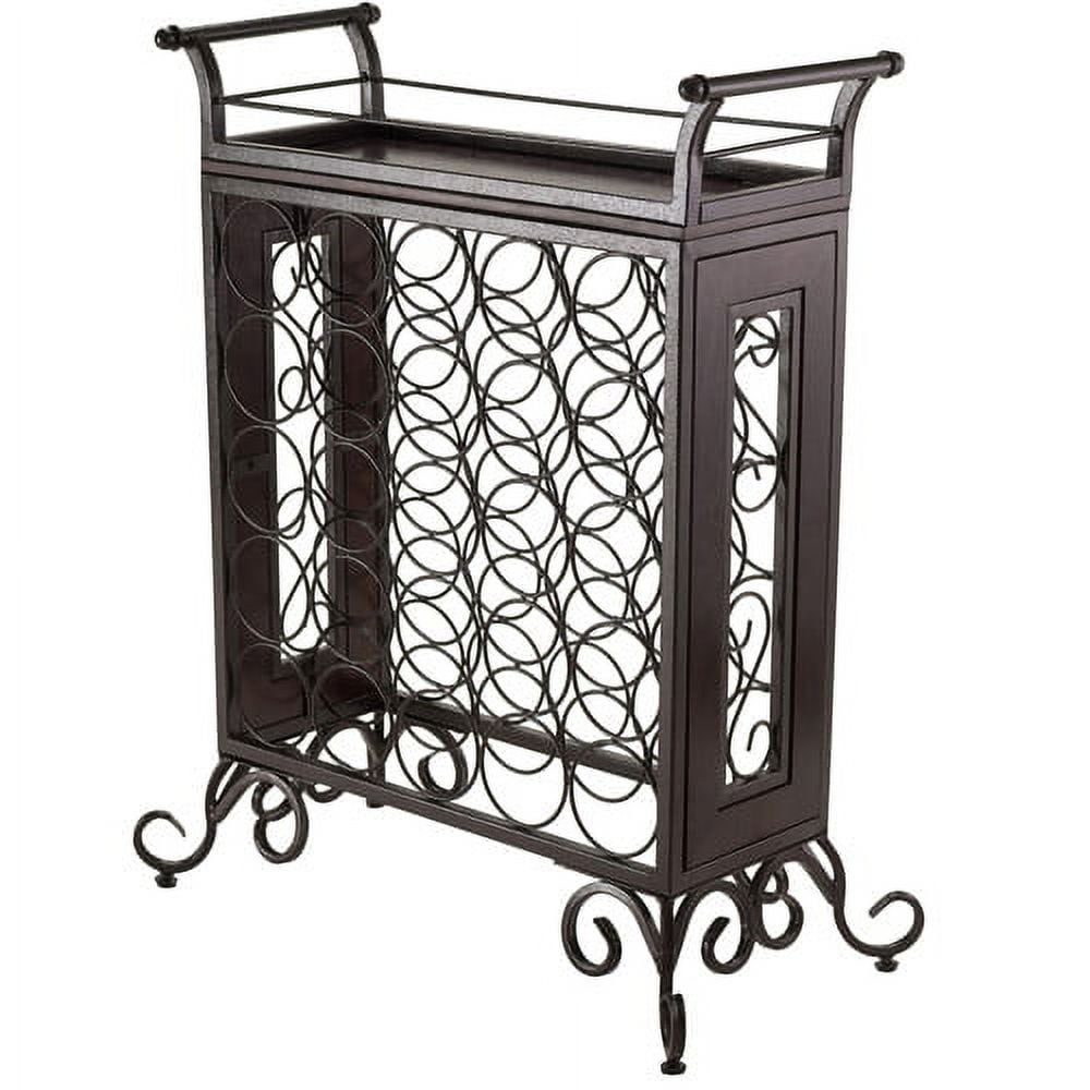 Silvano Dark Bronze Metal and Wood Wine Rack with Removable Tray