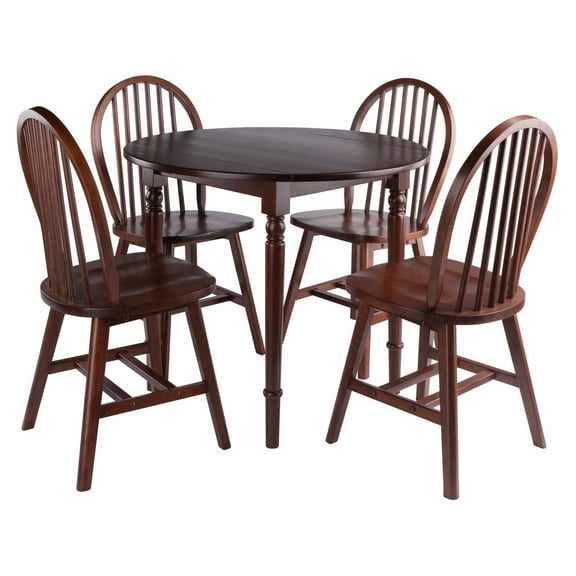 Contemporary Home Living 5-Piece Drop Leaf Dining Table with Windsor Chairs - 36" - Walnut Brown