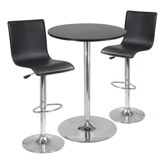 Winsome Spectrum Pub Table & Stools, 3PC Set, Black & Chrome
