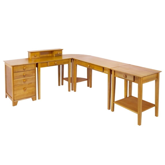 Contemporary Home Living Set of 5 Studio Honey Wood Home Office Set 42"